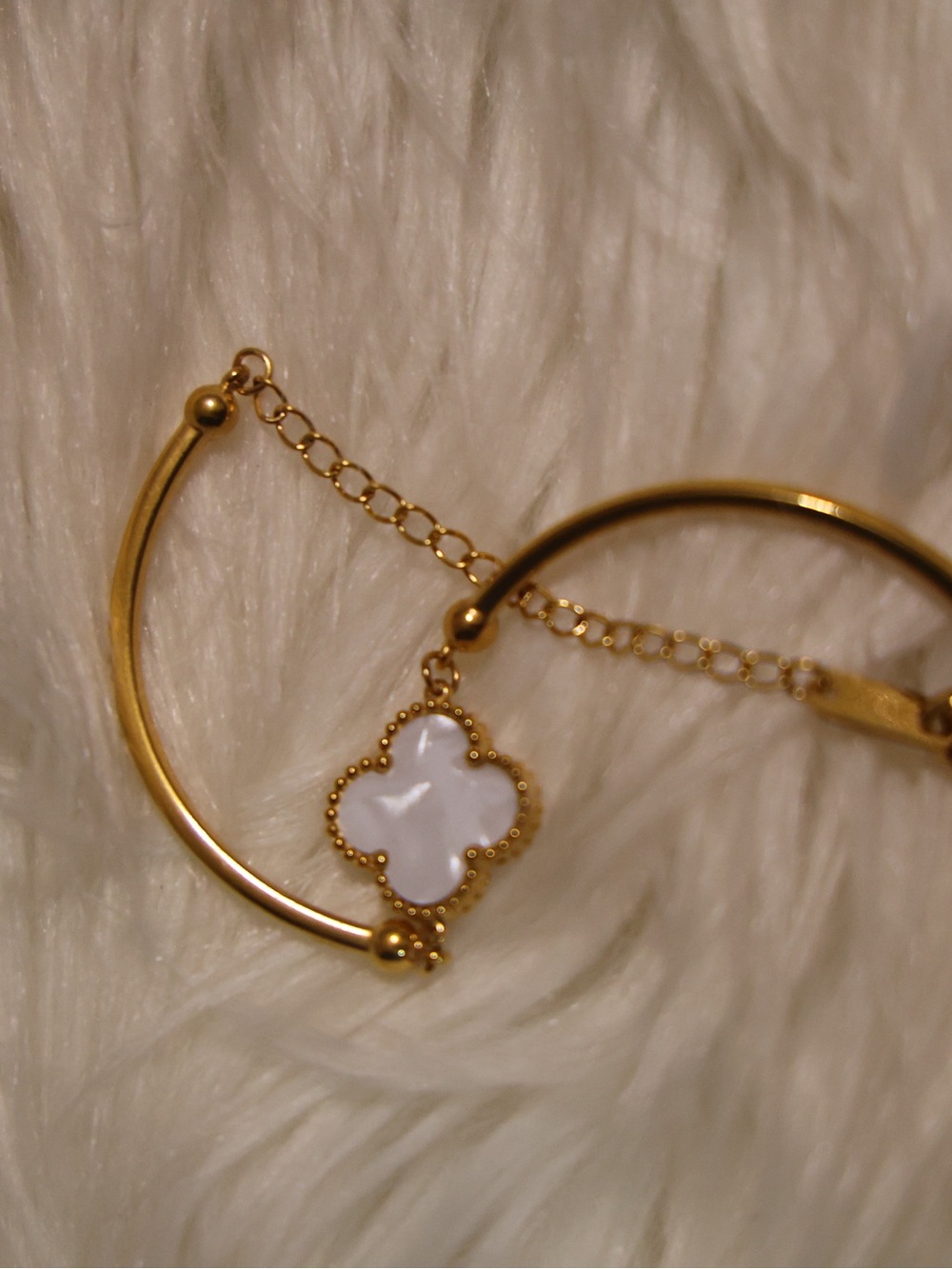 Gold Bracelet with White Mother-of-Pearl Clover Accent - Picture 3 of 3